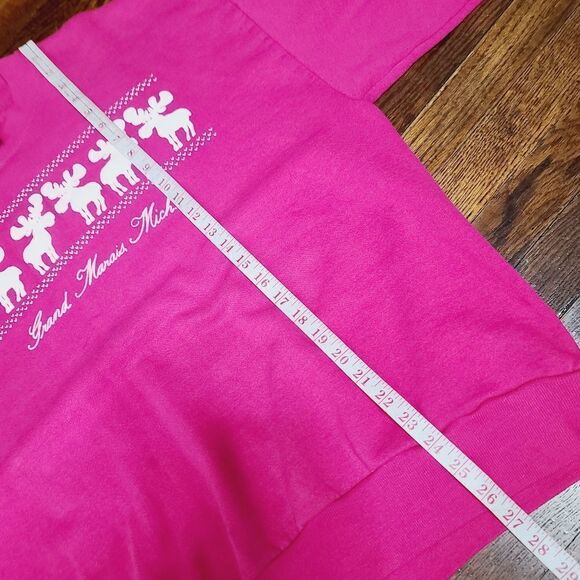 Vintage 80s Jerzees Barbiecore Hot Pink Moose Crewneck Pullover Sweatshirt - Picture 13 of 14